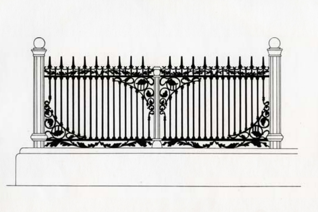 Чугунная литая ограда поликлиники Ижевского механического завода. Обмеры и чертеж Хузина